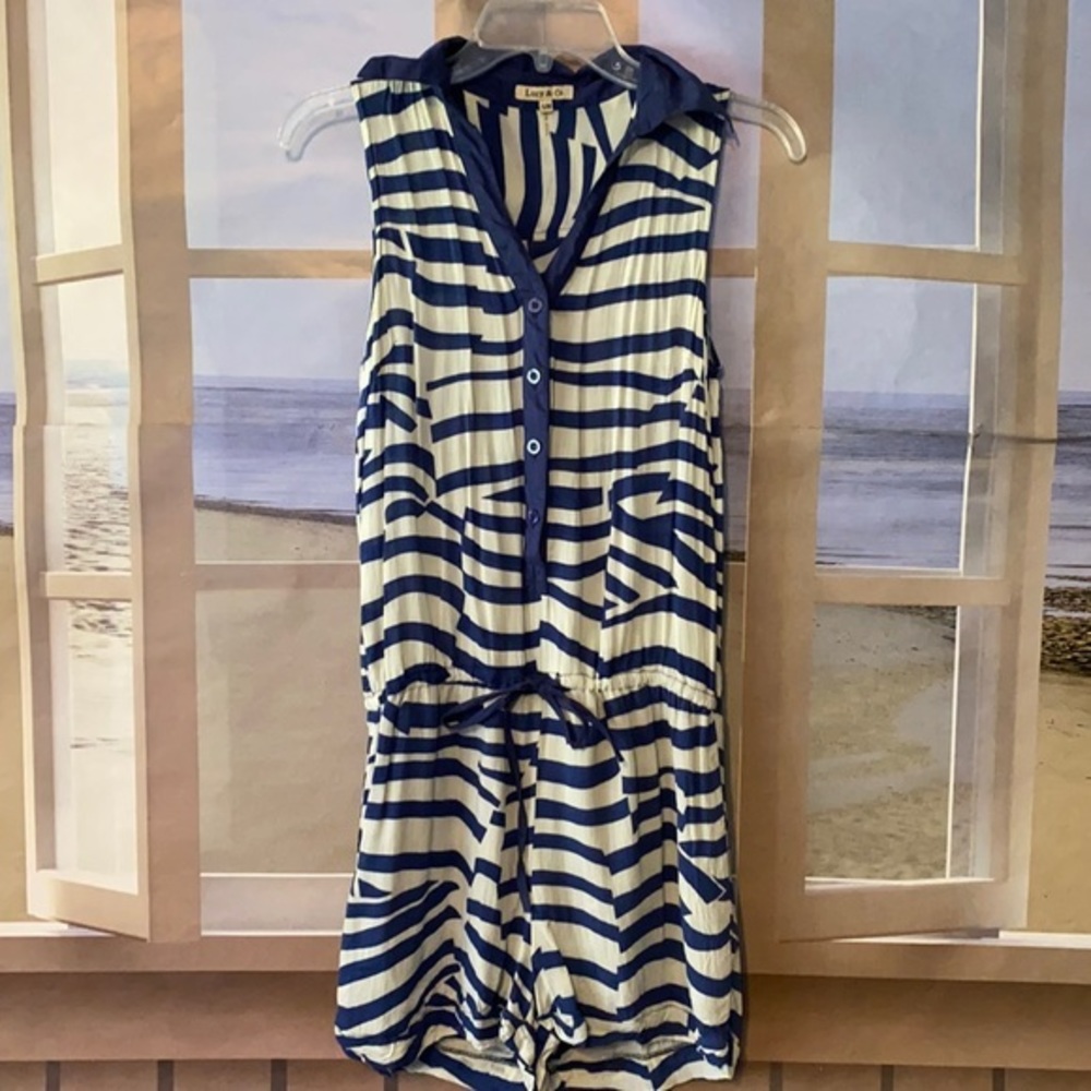 Lucy & Co Navy zebra print cotton‎ romper